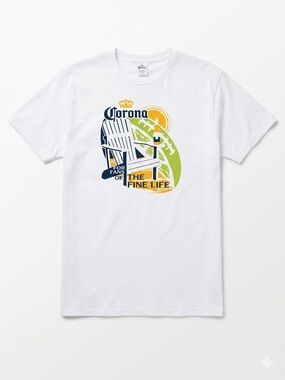 Corona White T-Shirt with Navy, Yellow and Green Graphic